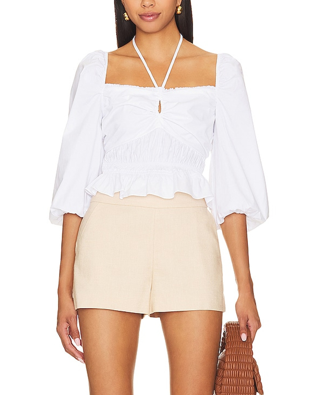 Bailey 44 Shani Ruched Puff Sleeve Blouse Oat Milk Size XL NWT